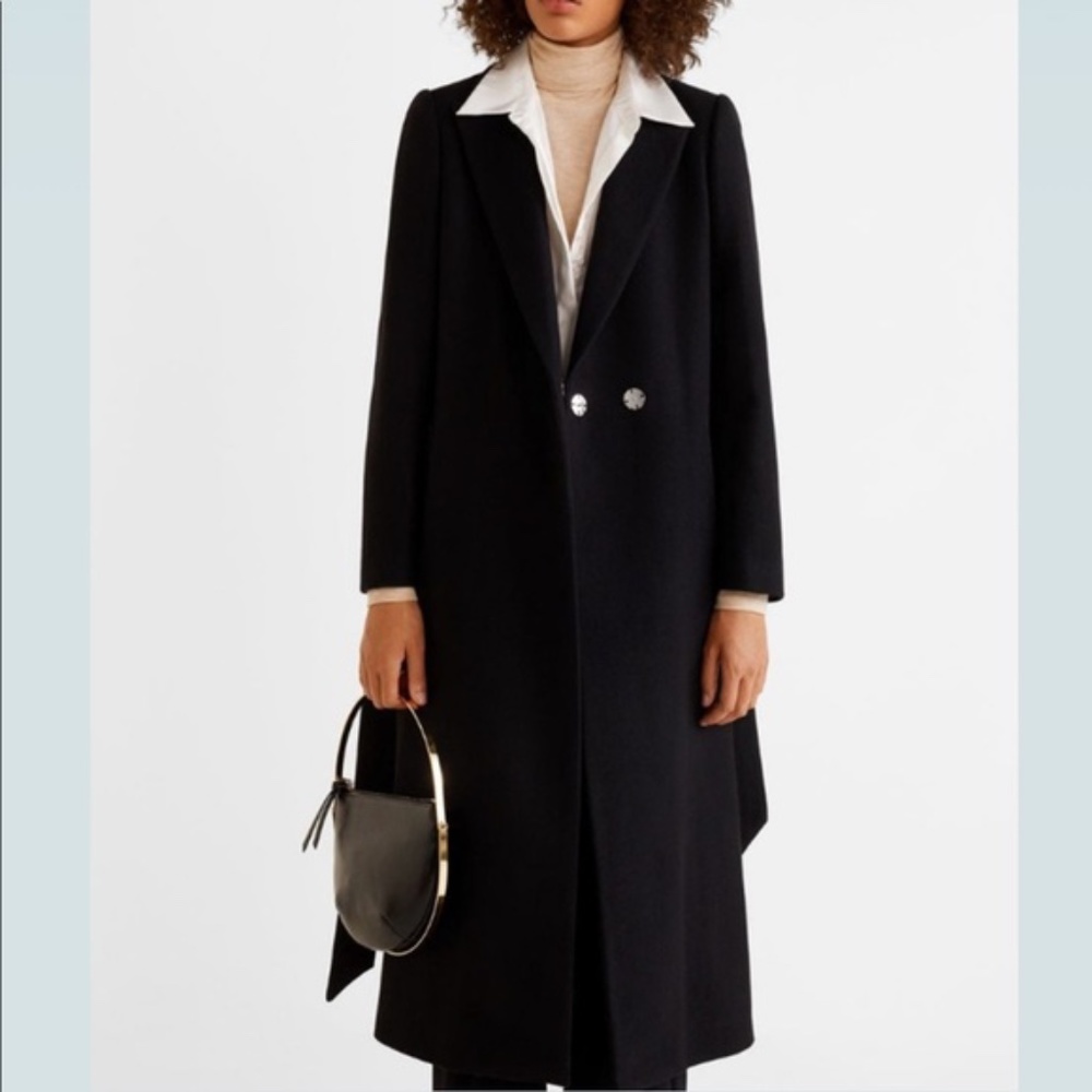 Mango long black wool coat